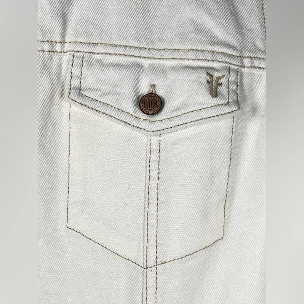 NWOT Frye Off White Button-Up Denim Dress Side Pockets Copper Button Size Large - Picture 5 of 10